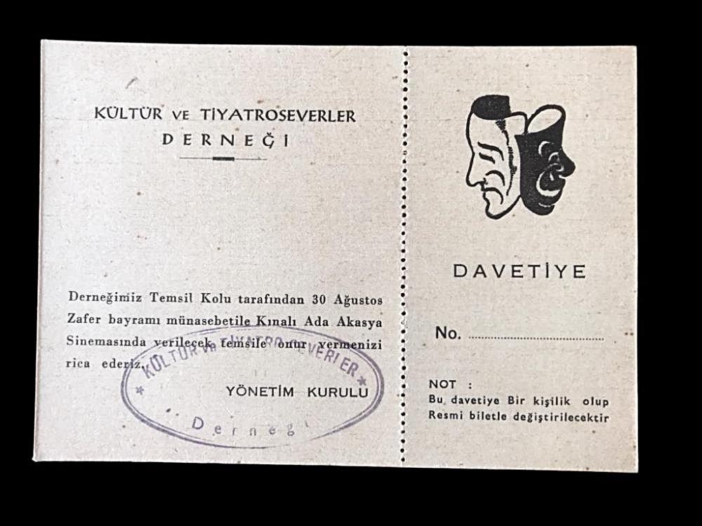 Kültür ve Tiyatroseverler Derneği - 30 Ağustos Kınalıada, davetiye