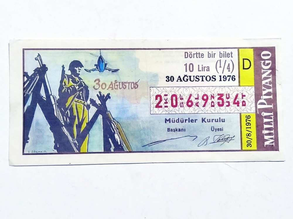 30 Ağustos 19763 Dörtte bir bilet - Milli Piyango Bileti