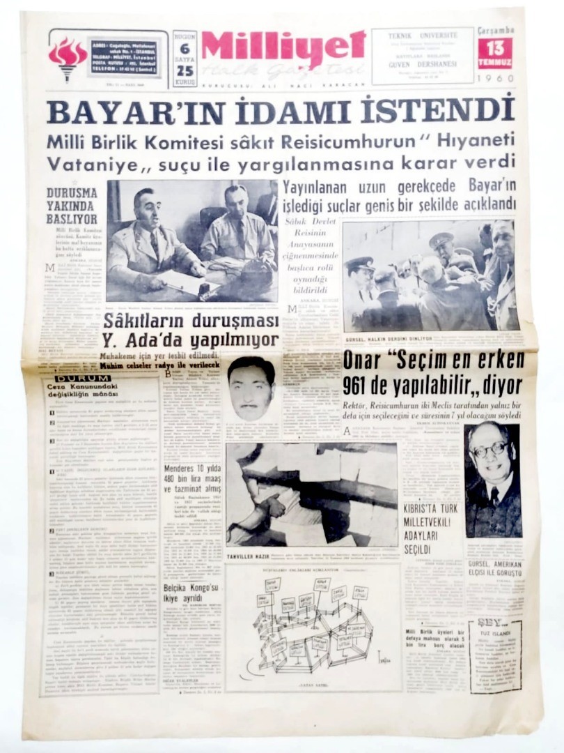 Bayar'ın idamı istendi / 13.7.1960 tarihli Milliyet gazetesi - Eski Gazete