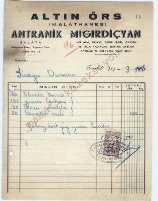 Antranik MIGIRDIÇYAN - Altın örs imalathanesi / Fatura - Efemera