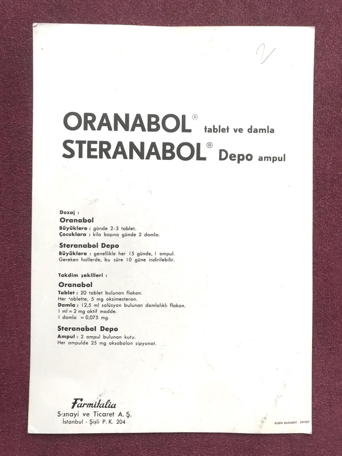 Güreş temalı reklam kart - Oranabol, Steranabol Farmitalia Şişli / 16x23