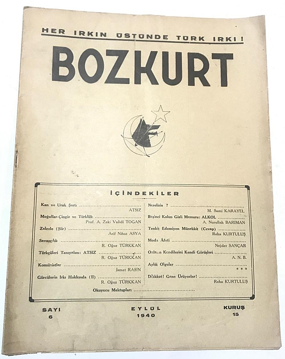 Bozkurt Türkçü Dergi - Her şeyin üstünde Türk ırkı! Eylül 1940