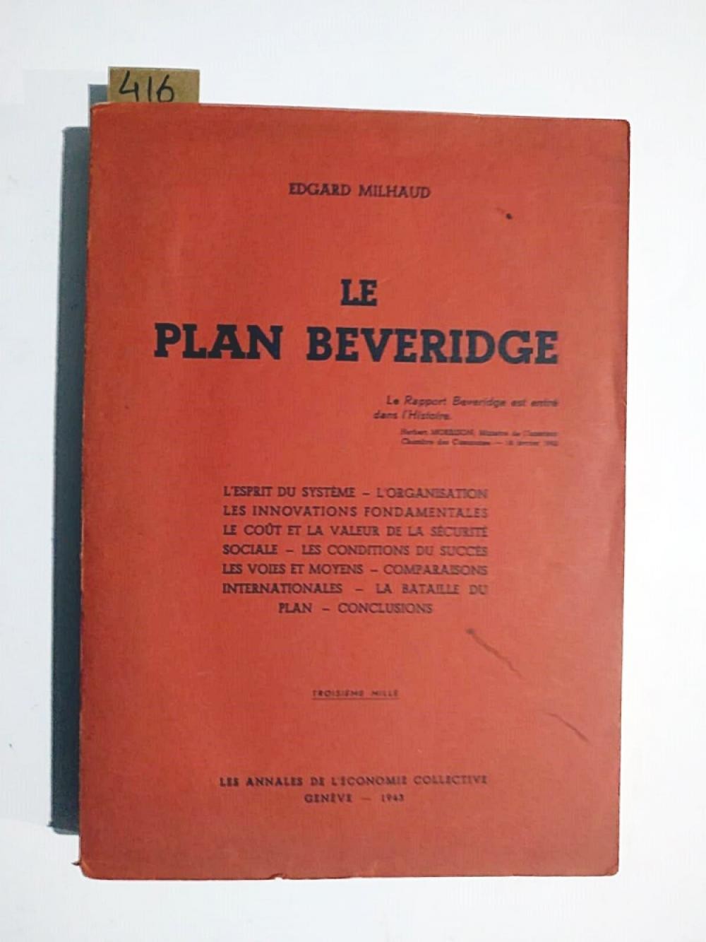 LE PLAN BEVERIDGE - EDGARD MILHAUD / Kitap