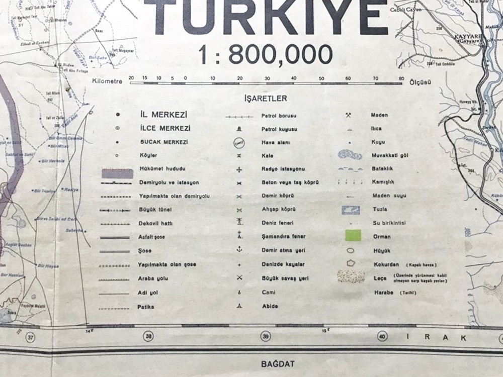 Musul - Erzurum / 1936 tarihli, bez harita