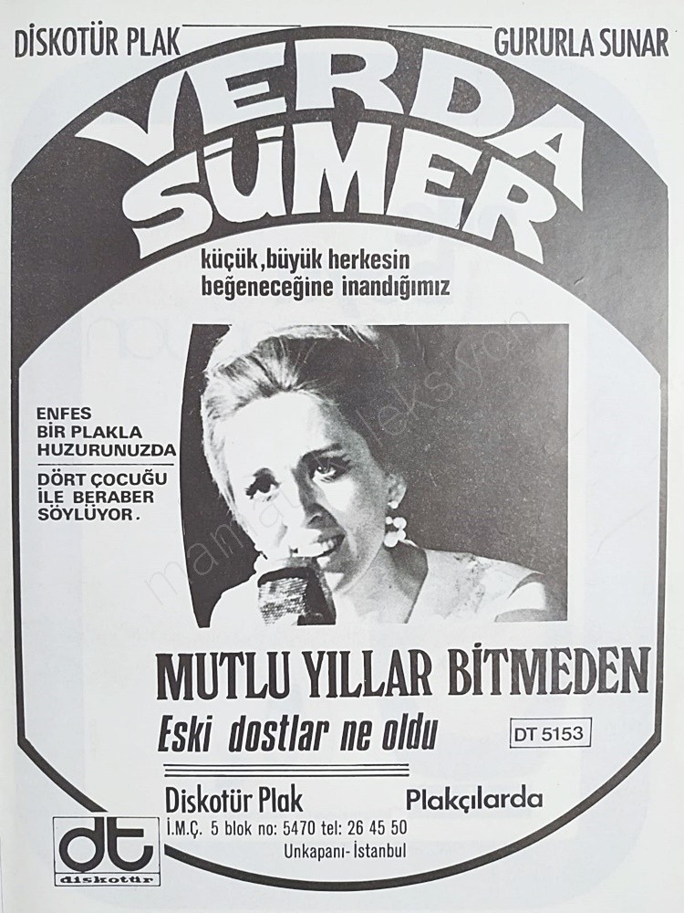 Verda SÜMER Mutlu yıllar bitmeden - Plak reklamı / Dergi. gazete reklamları