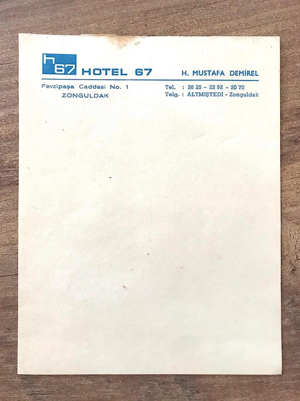 Hotel 67 ZONGULDAK - Not kağıdı