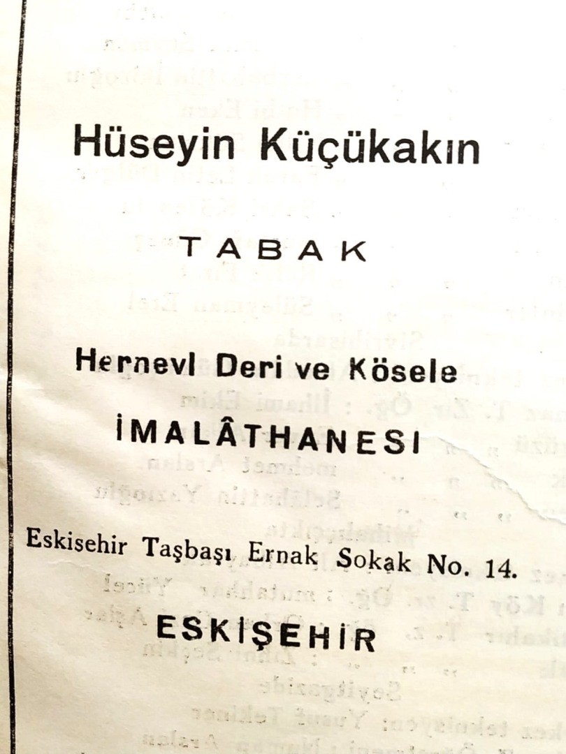 Hüseyin KÜÇÜKAKIN Hernevi deri ve kösele imalathanesi - ESKİŞEHİR / Dergi, gazete reklamı - Efemera