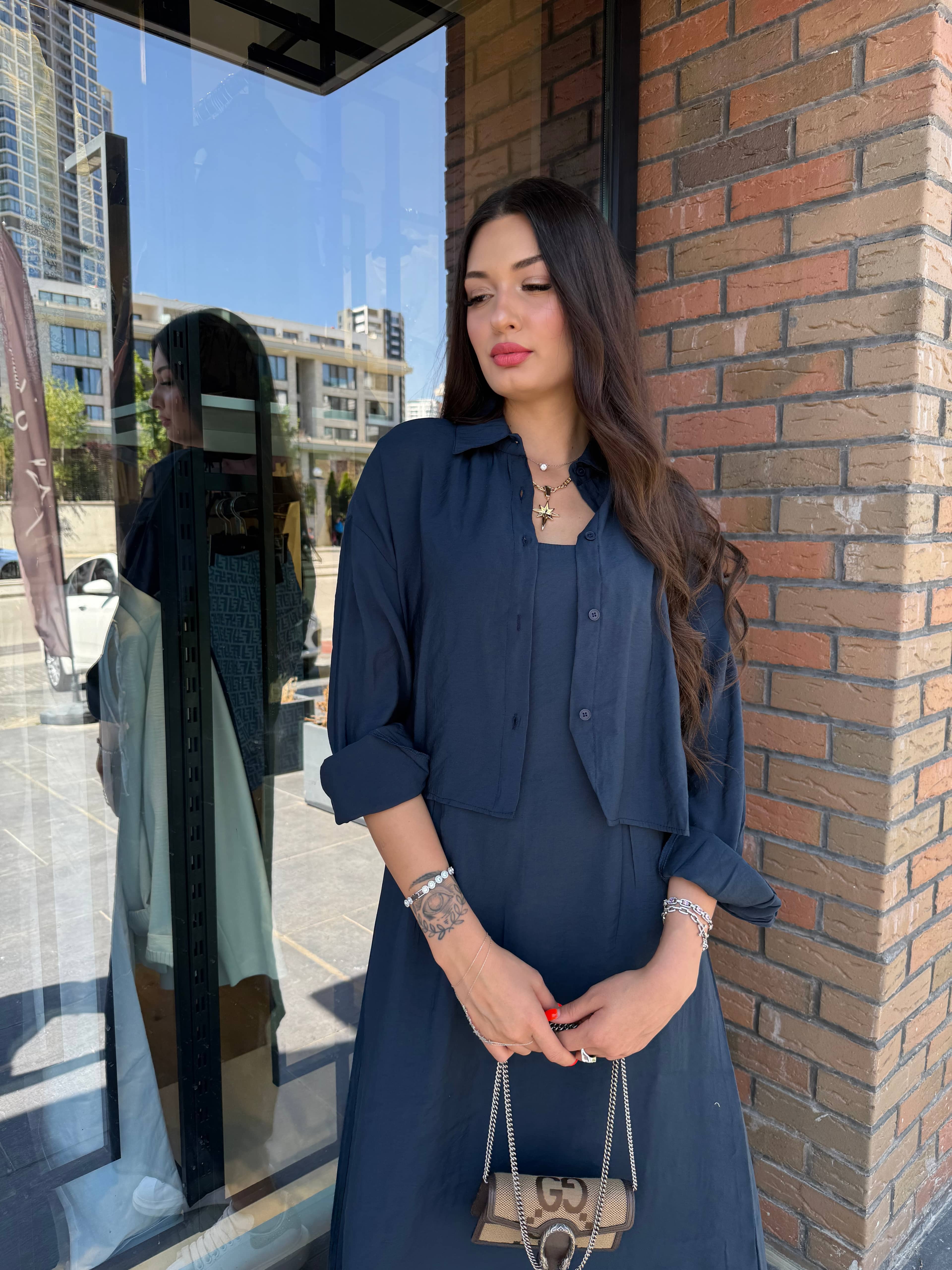 Modal Gömlek Elbise Takım