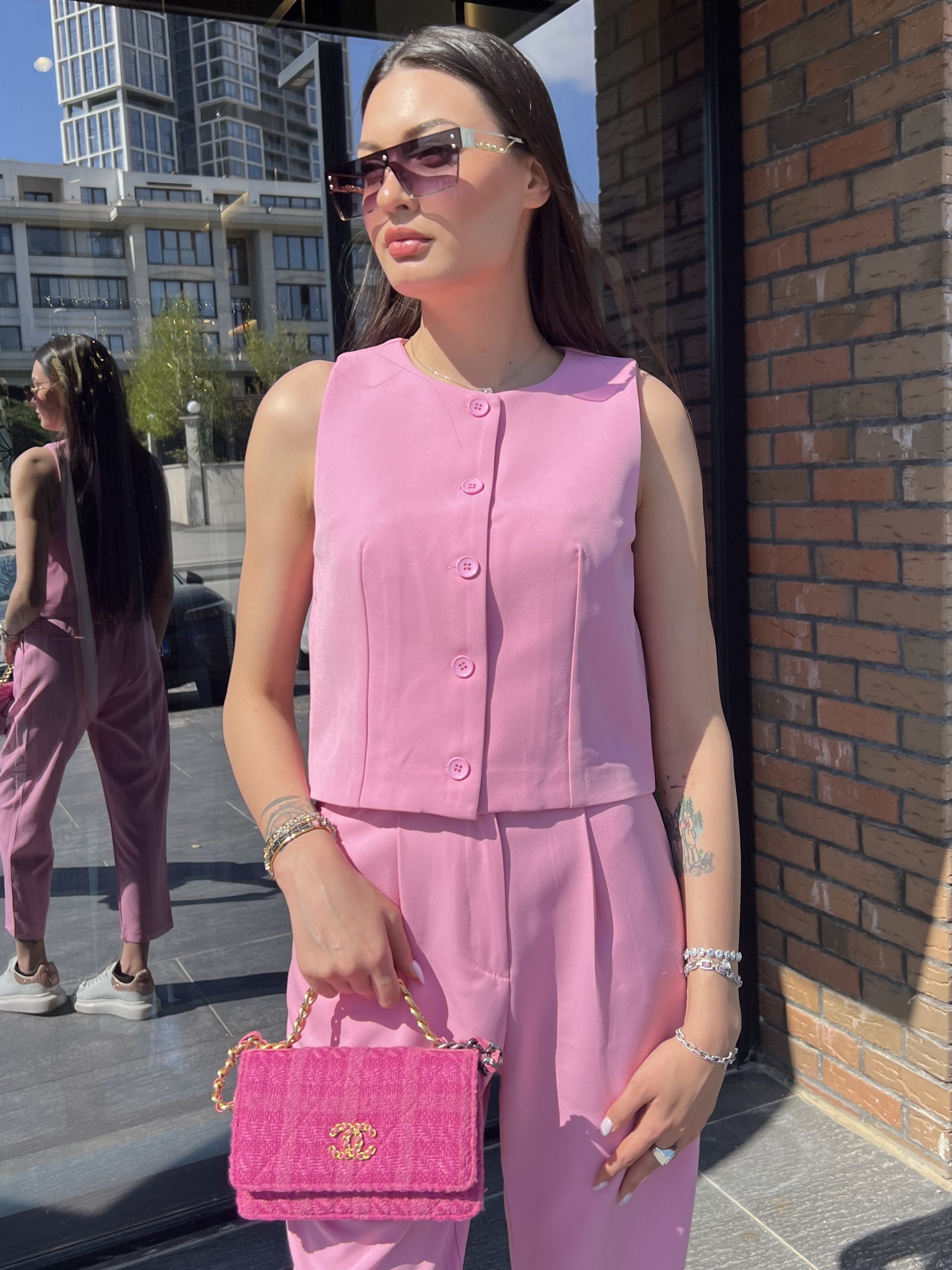 Bisiklet Yaka Yelek - Pembe