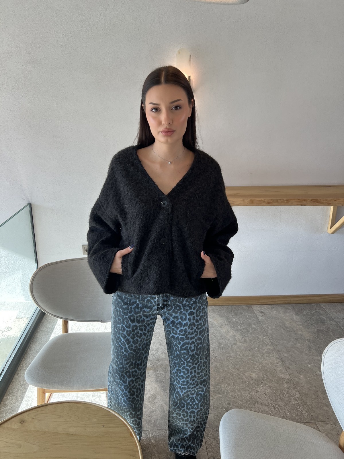 Mavi Leopar Desenli Pantolon