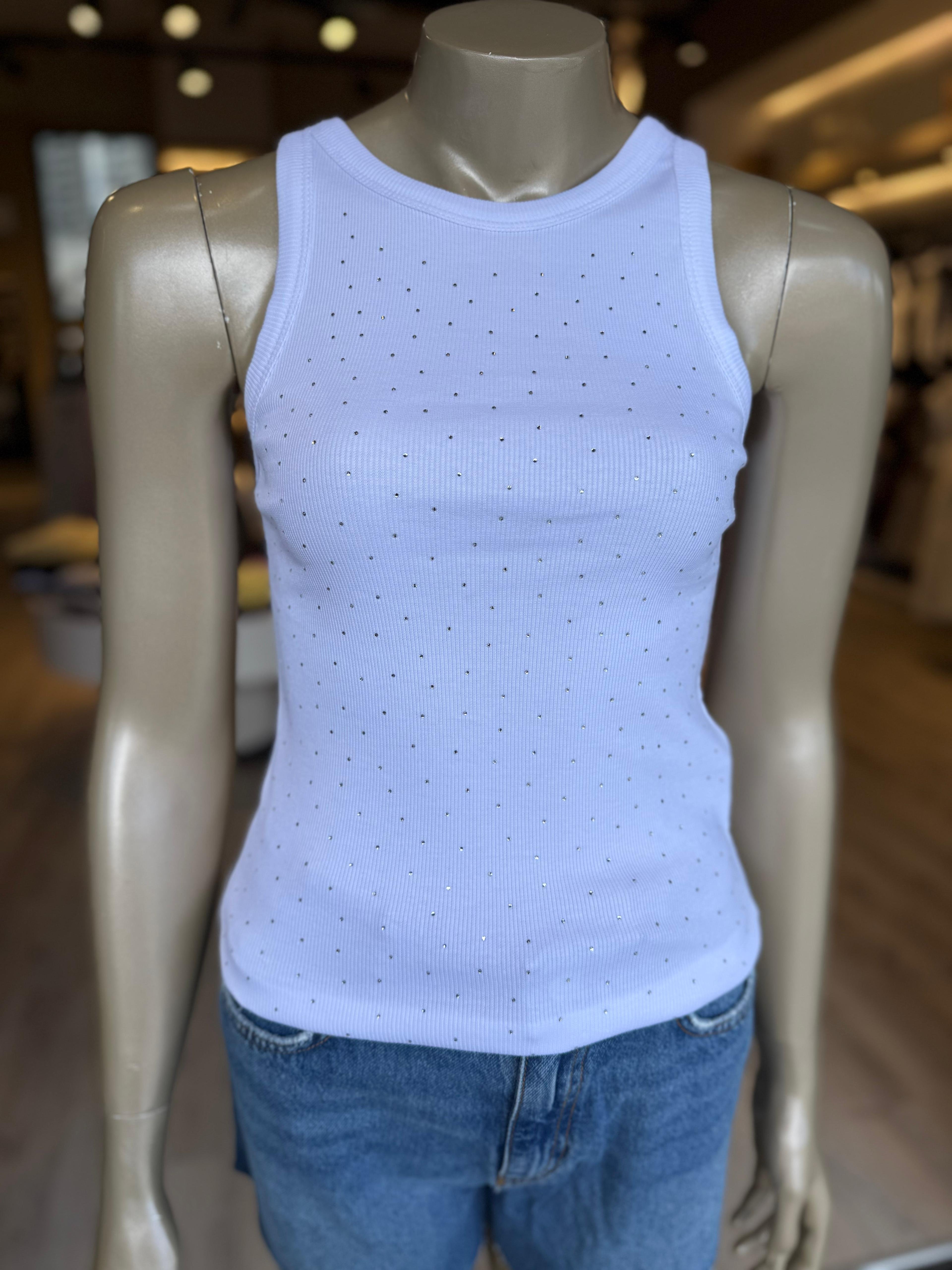 Marka Model Taşlı Atlet - Beyaz