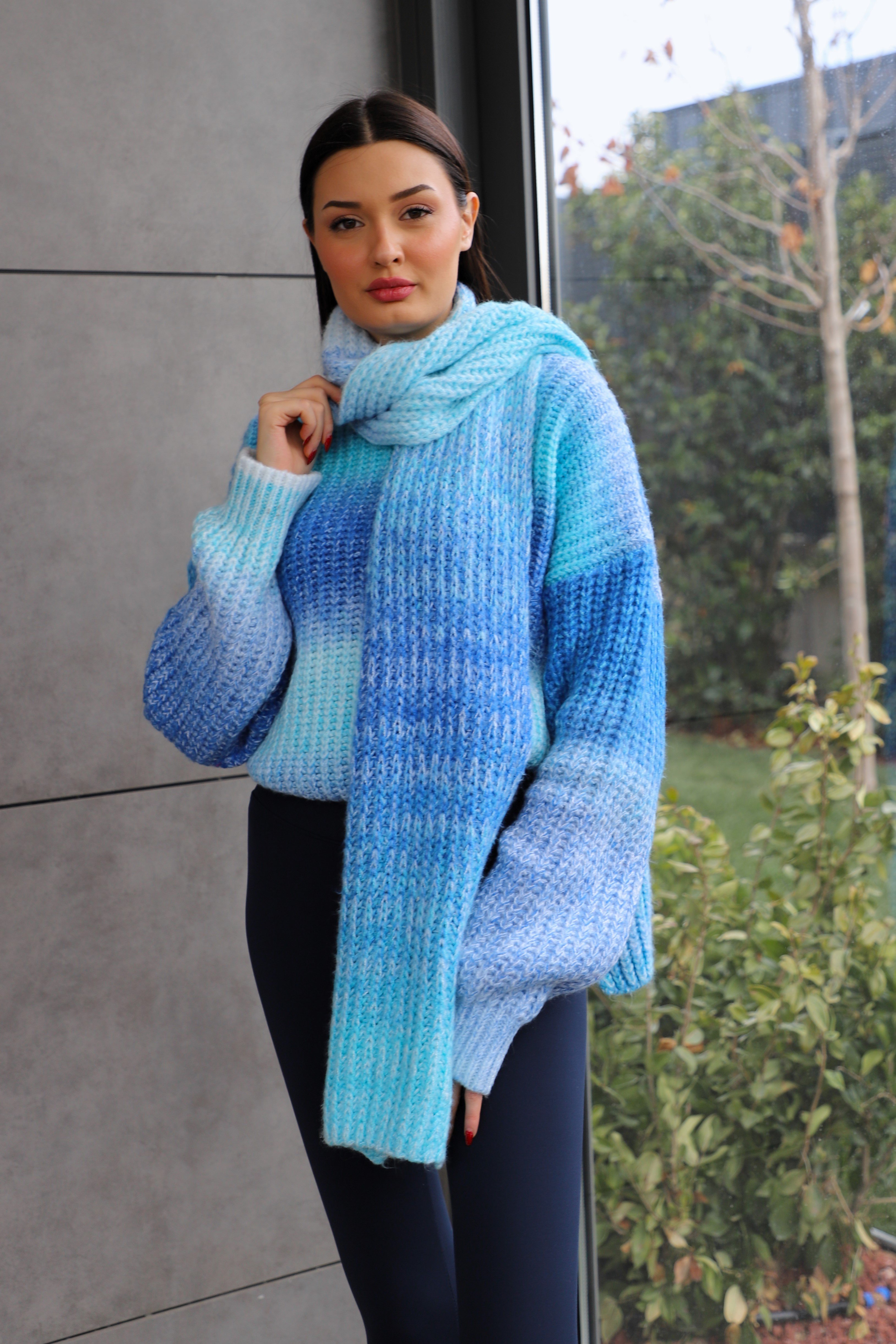 Mulineli Atkılı Oversize Triko - Turkuaz