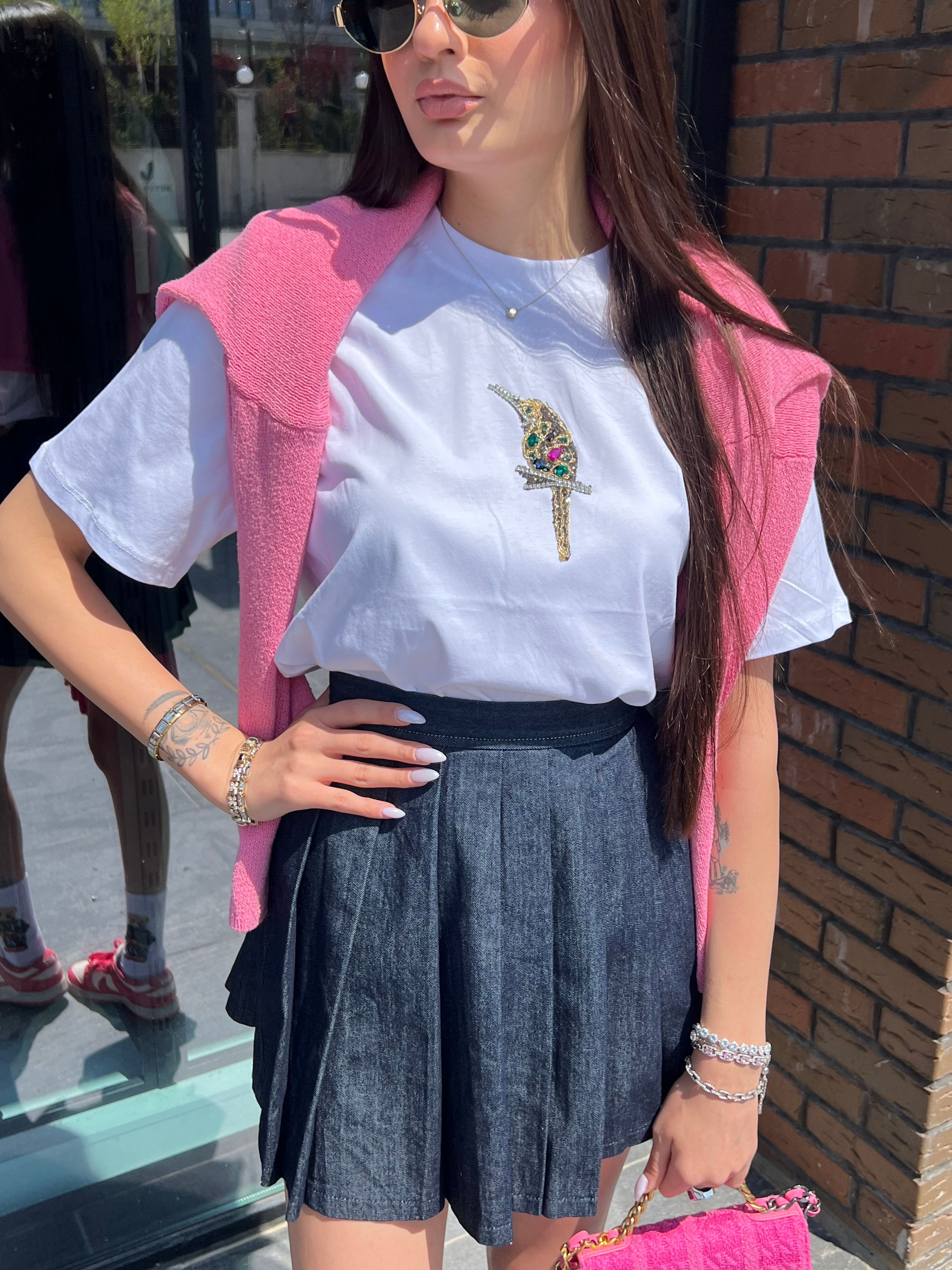 Papağan Taşlı T-shirt
