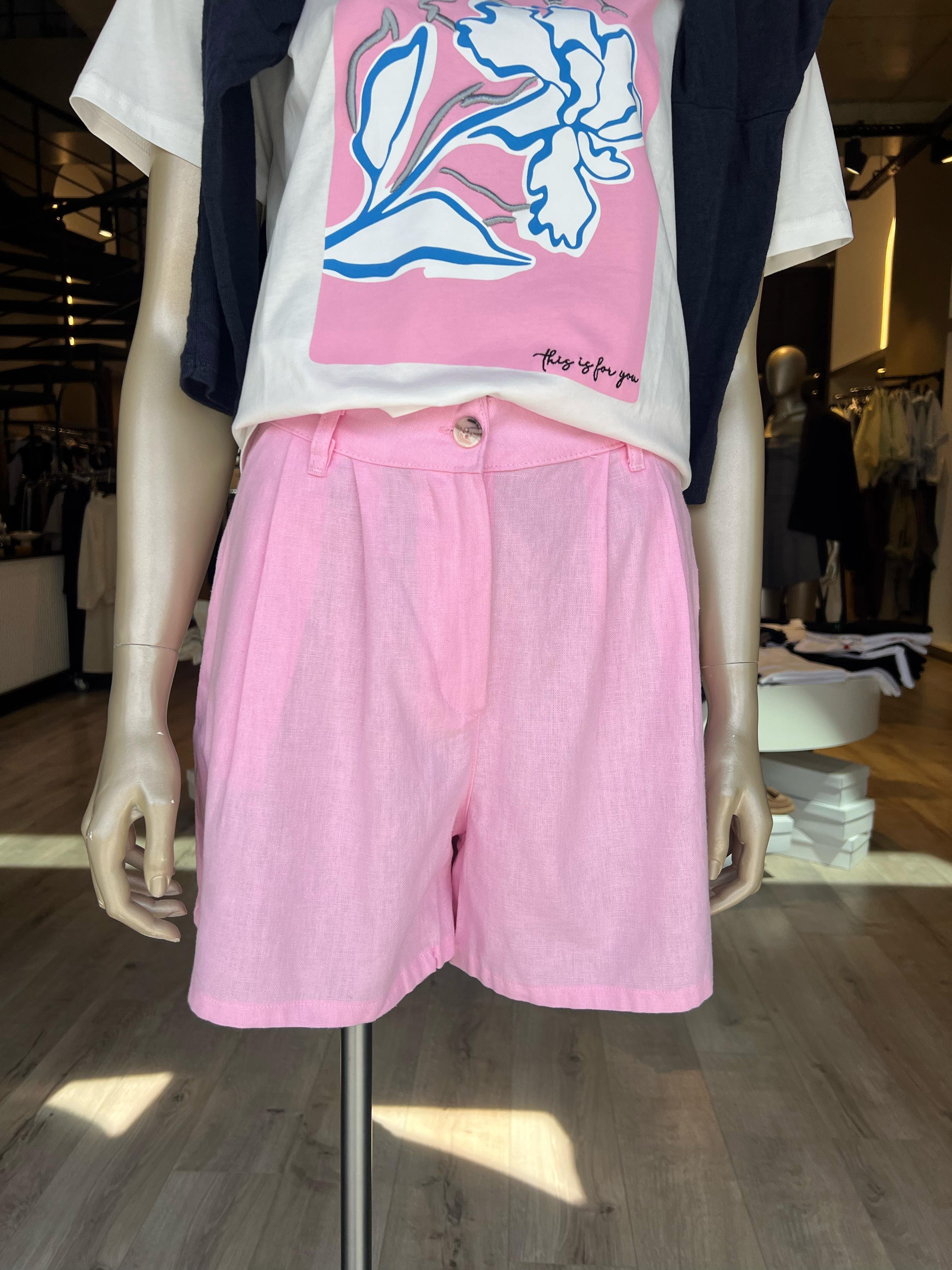 Pembe Keten Şort