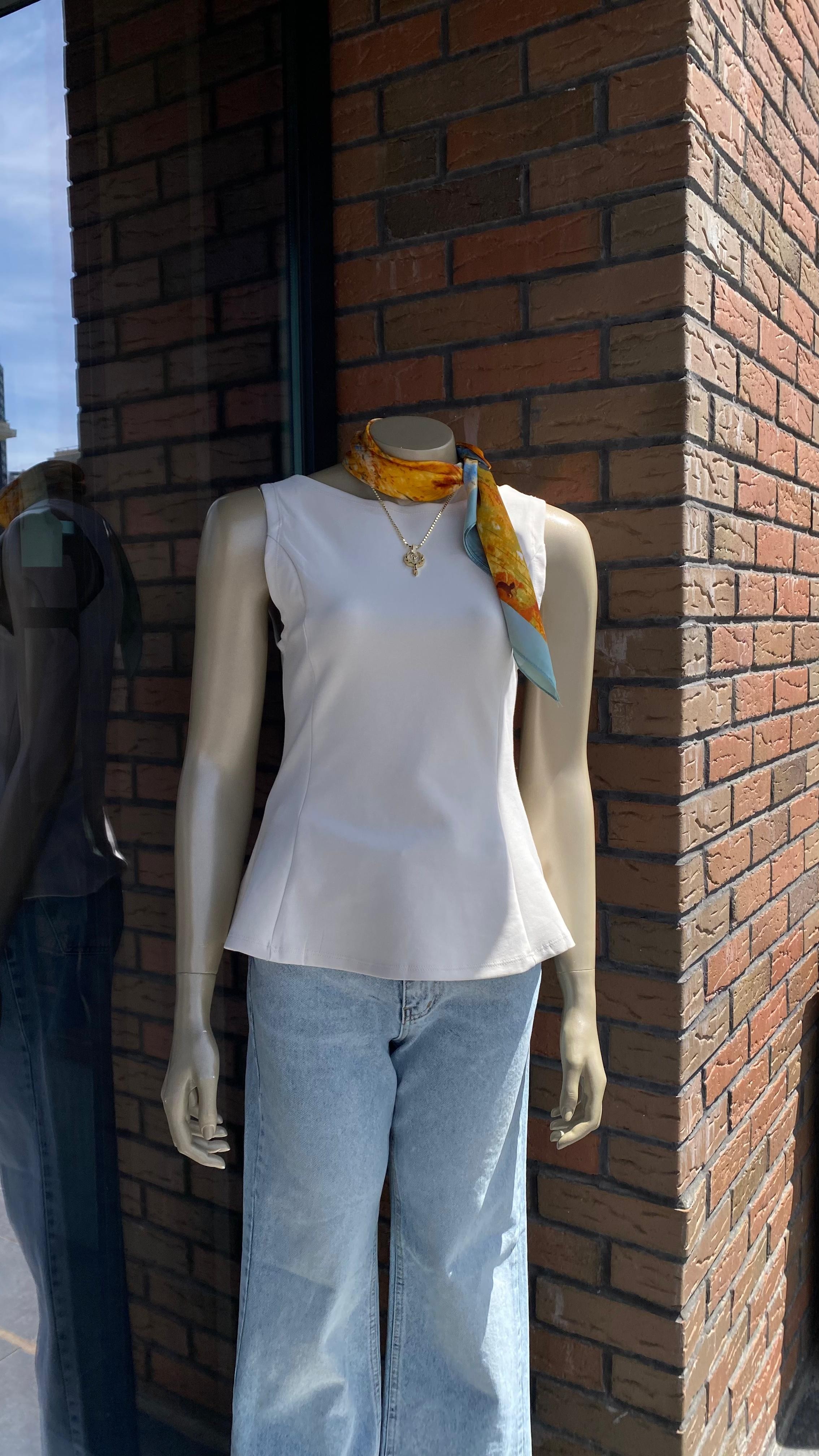 Kayık Yaka Peplum Bluz - Beyaz