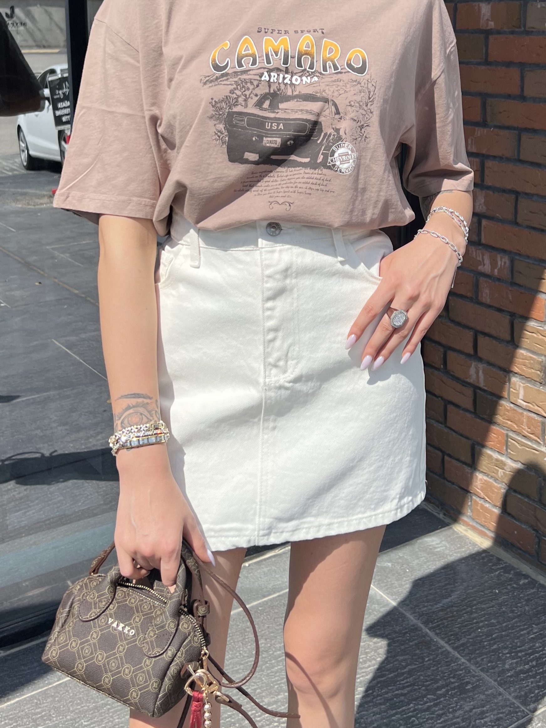 Mini Denim Etek  - Beyaz