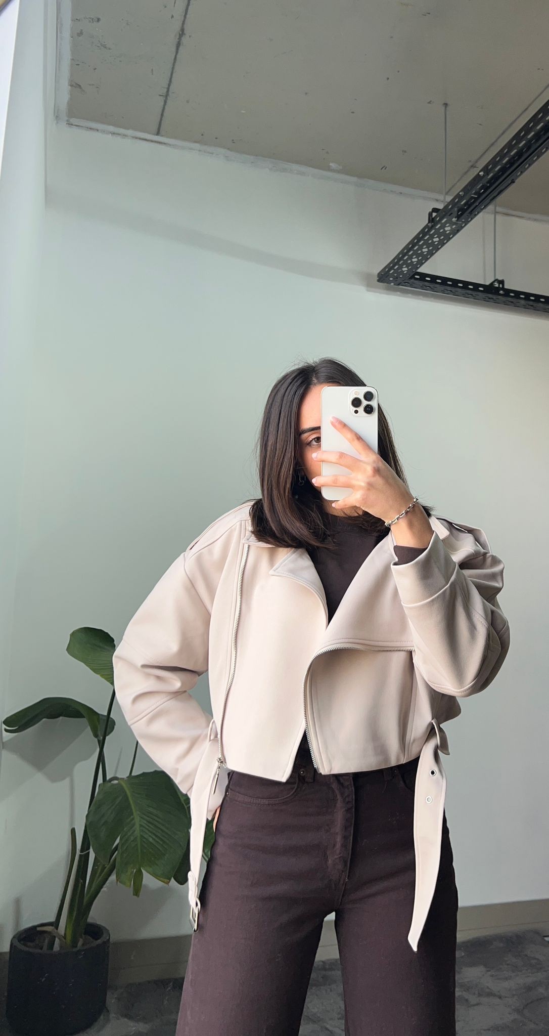 Yandan Fermuarlı Crop Ceket - Bej