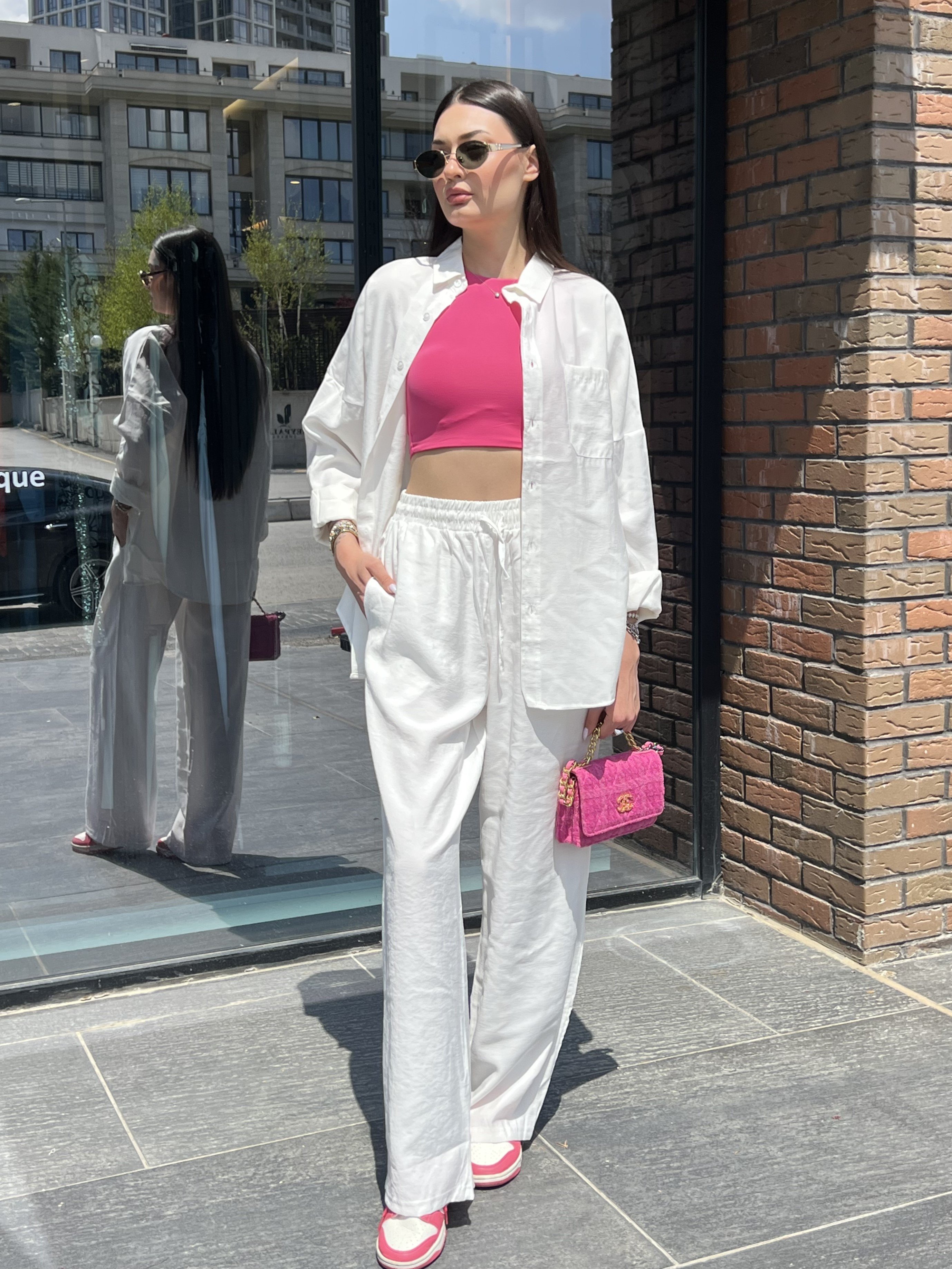 Tencel Oversize Gömlekli Takım - Beyaz