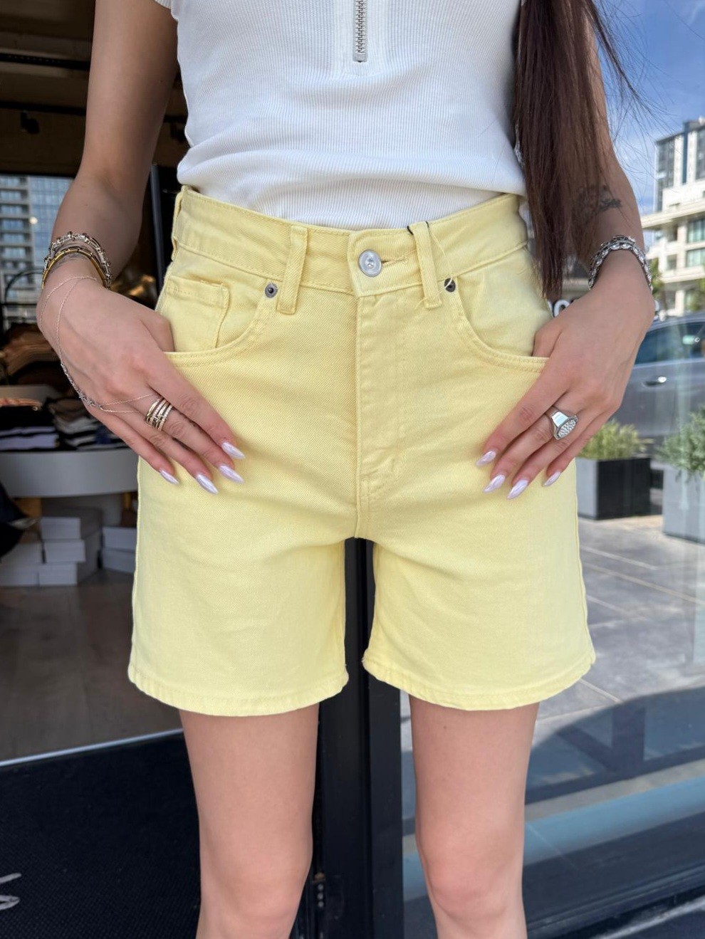 Denim Şort - Sarı