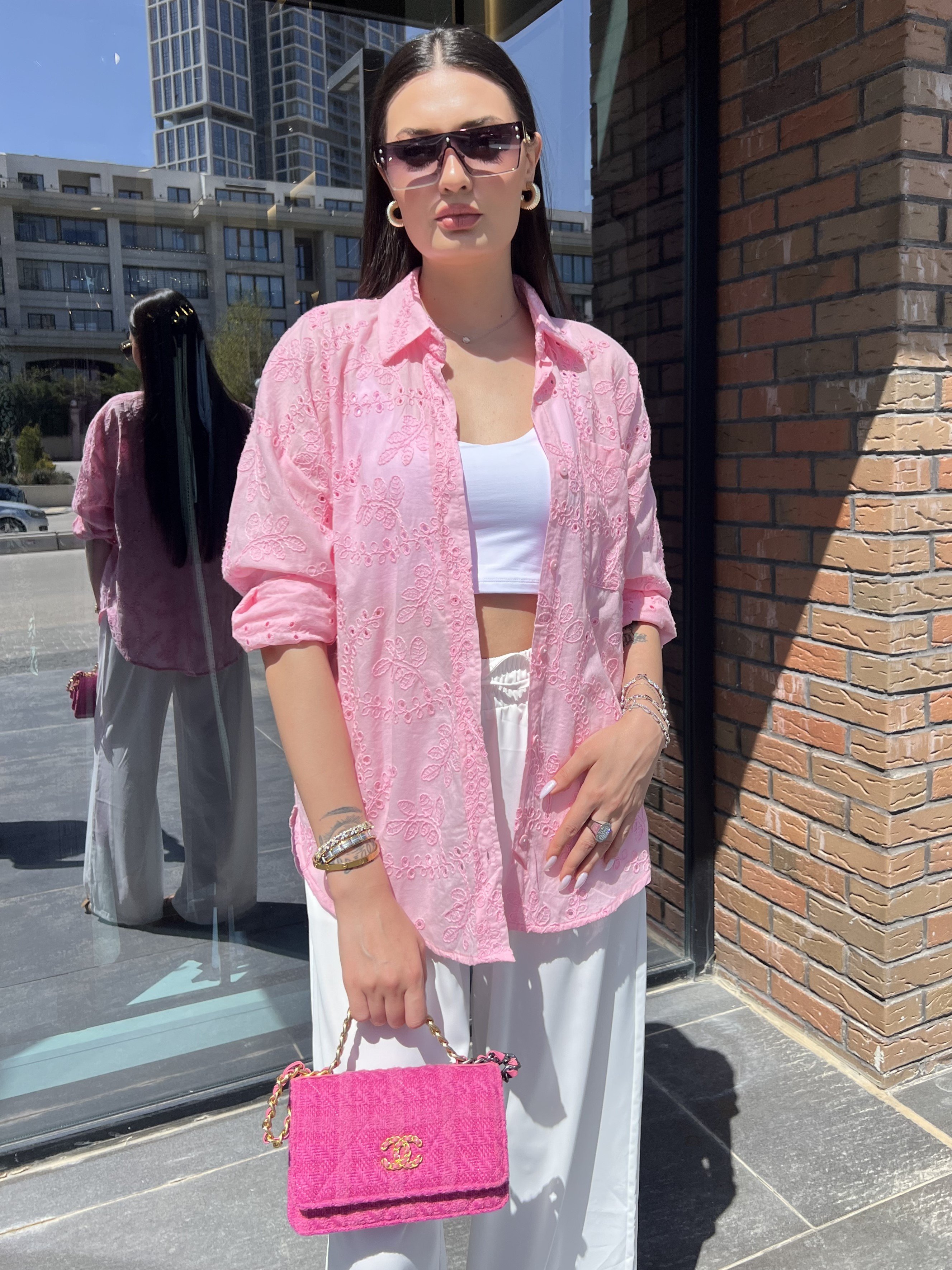 Güpür Gömlek - Pembe