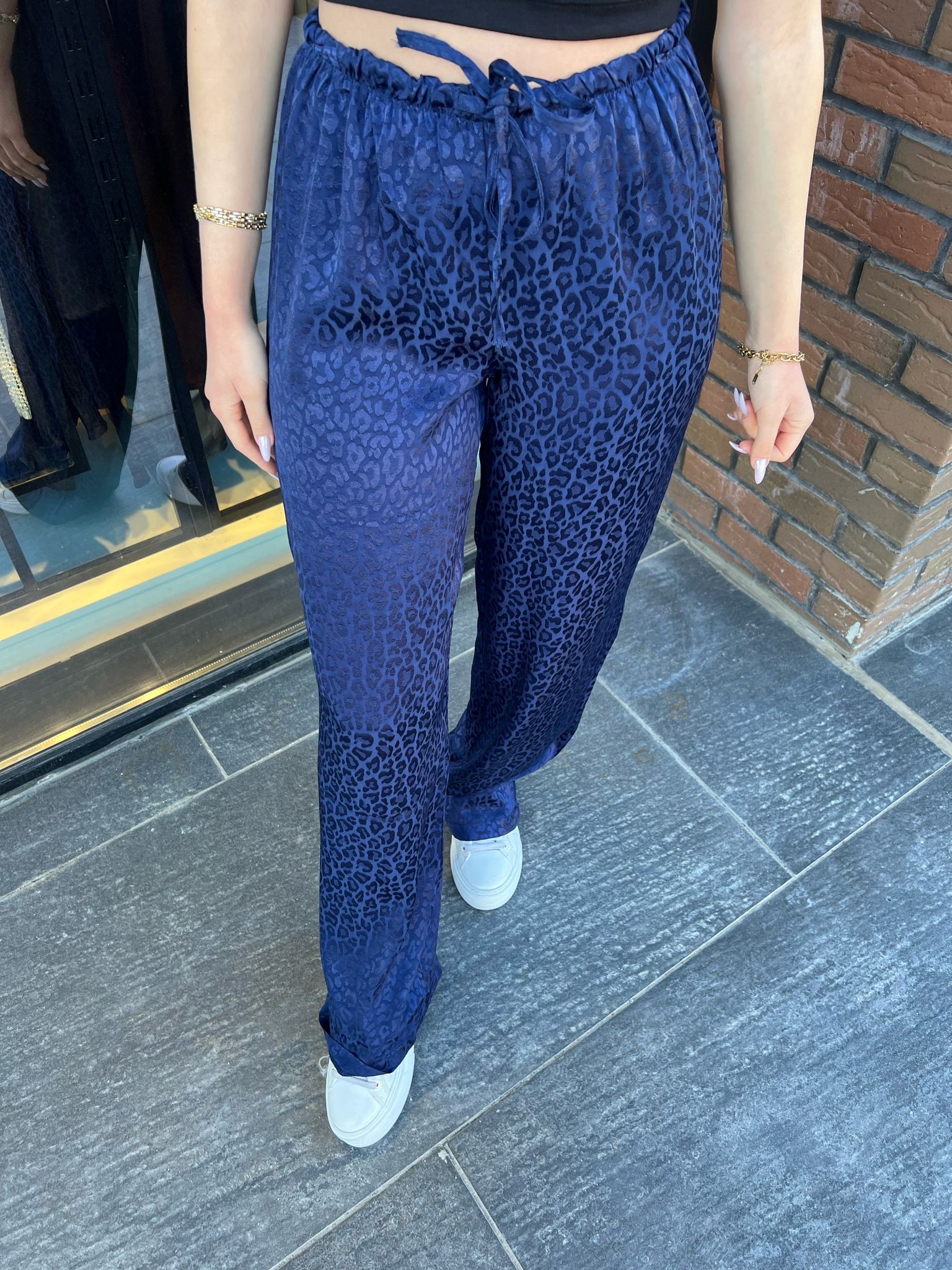 Leopar Saten Pantolon - Lacivert