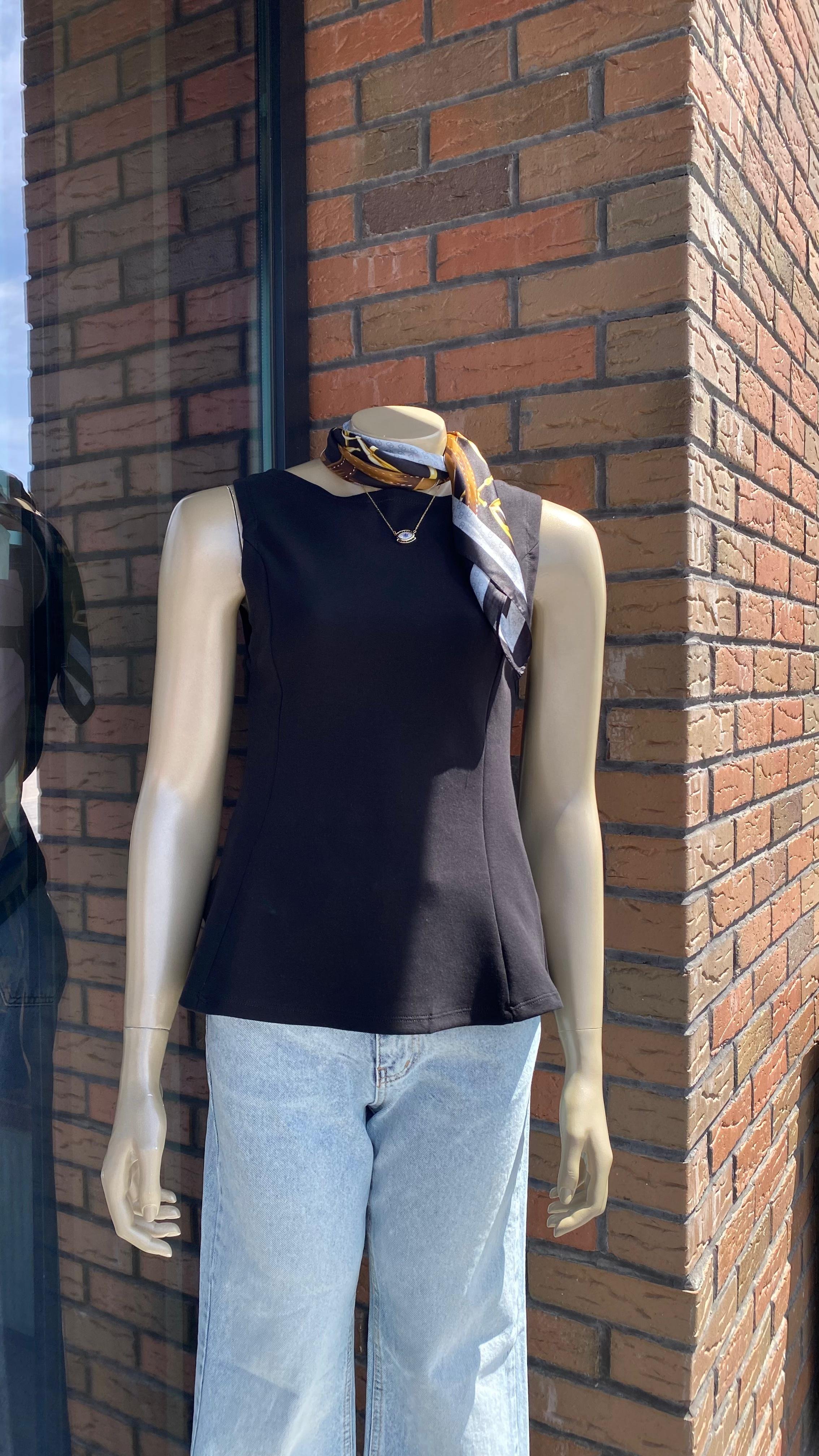 Kayık Yaka Peplum Bluz - Siyah