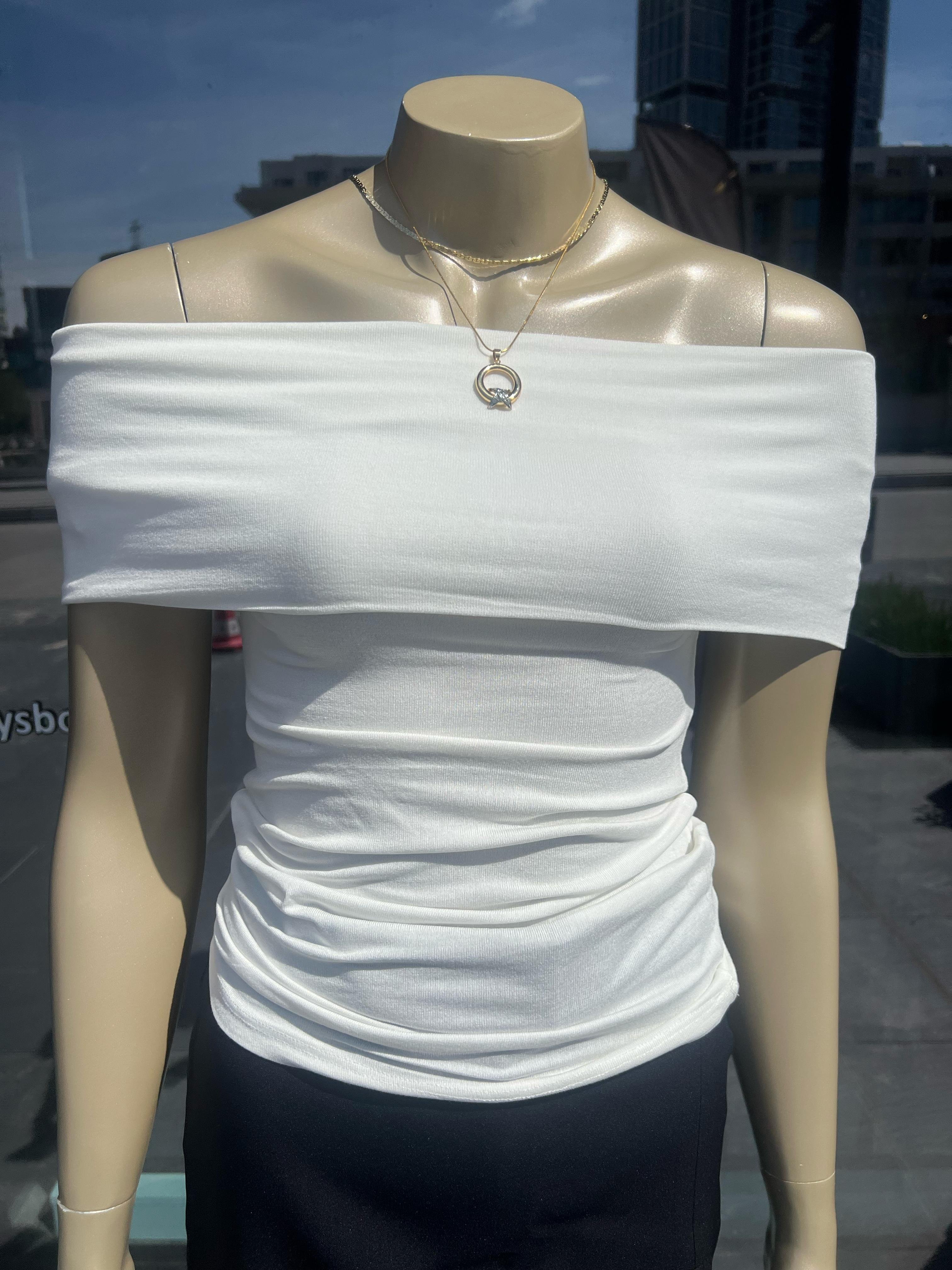 Omuz Düşük Drape Bluz - Beyaz