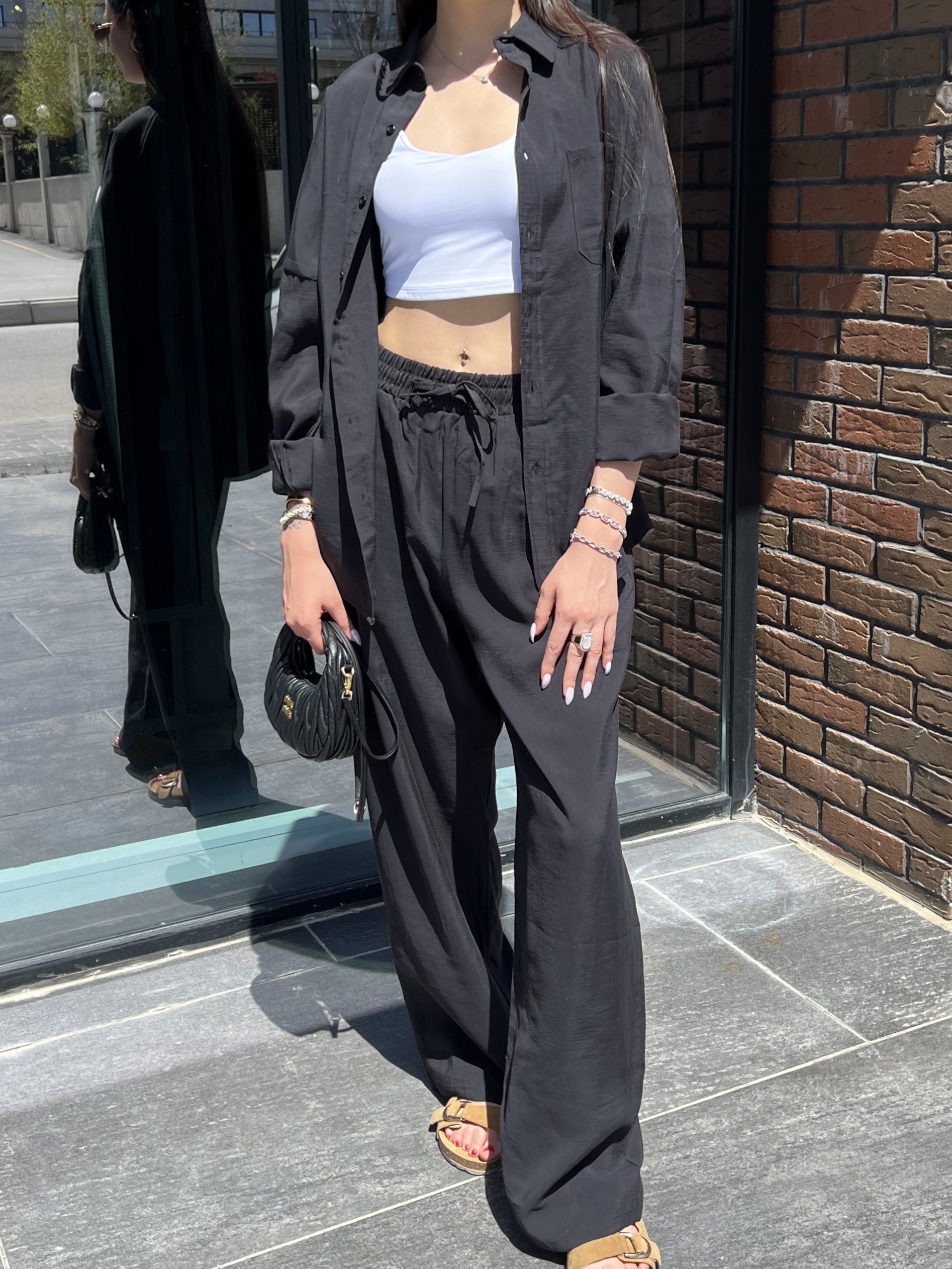 Tencel Oversize Gömlekli Takım - Siyah