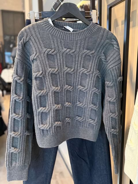 BISIKLET YAKA ORGU DETAYLI KAZAK - Gri