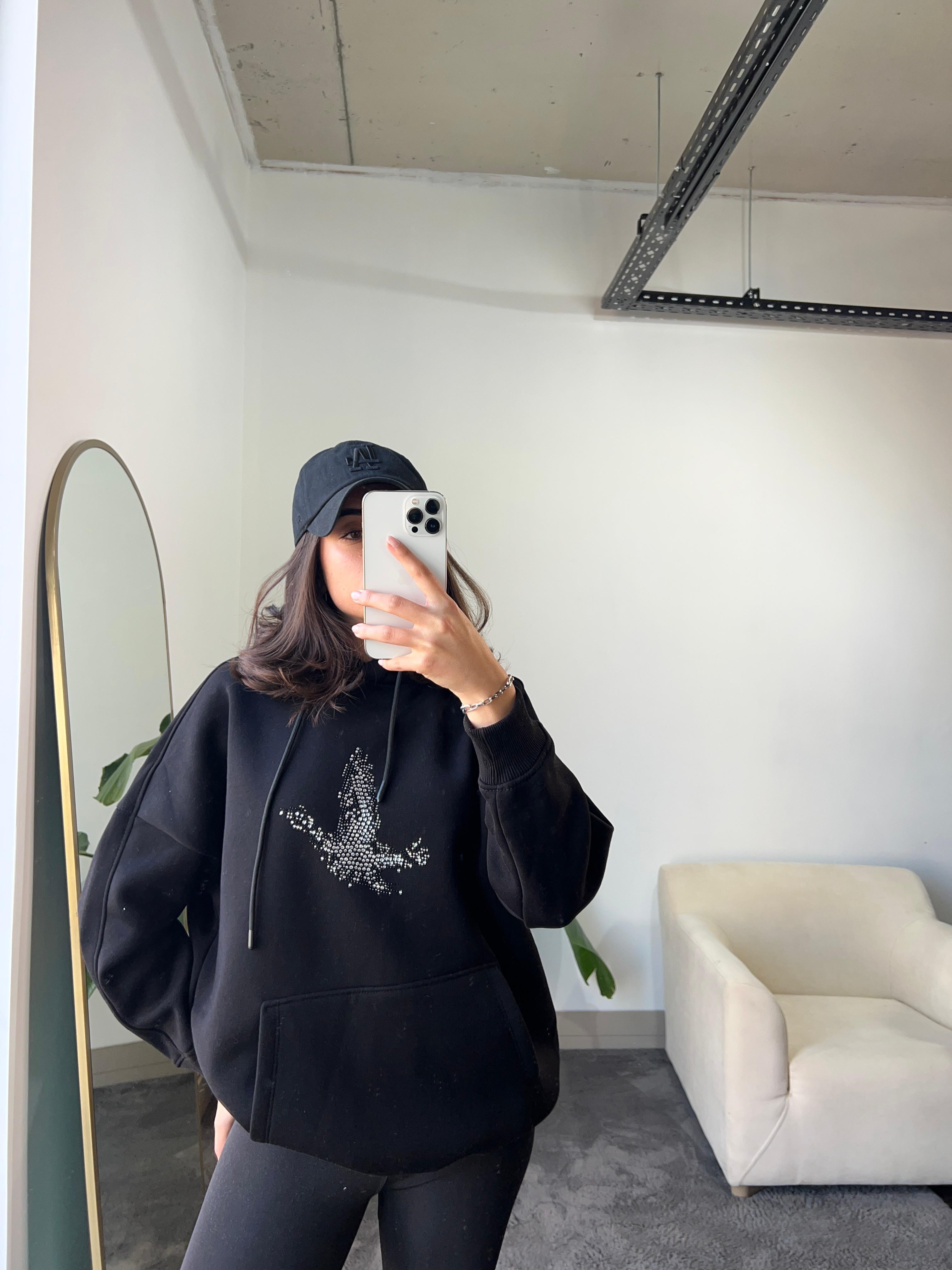 Marka Model Kapüşonlu Sweatshirt - Siyah