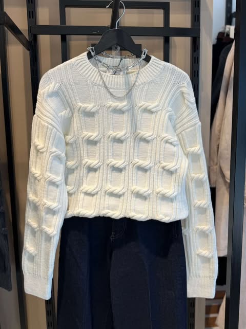 BISIKLET YAKA ORGU DETAYLI KAZAK - Ekru