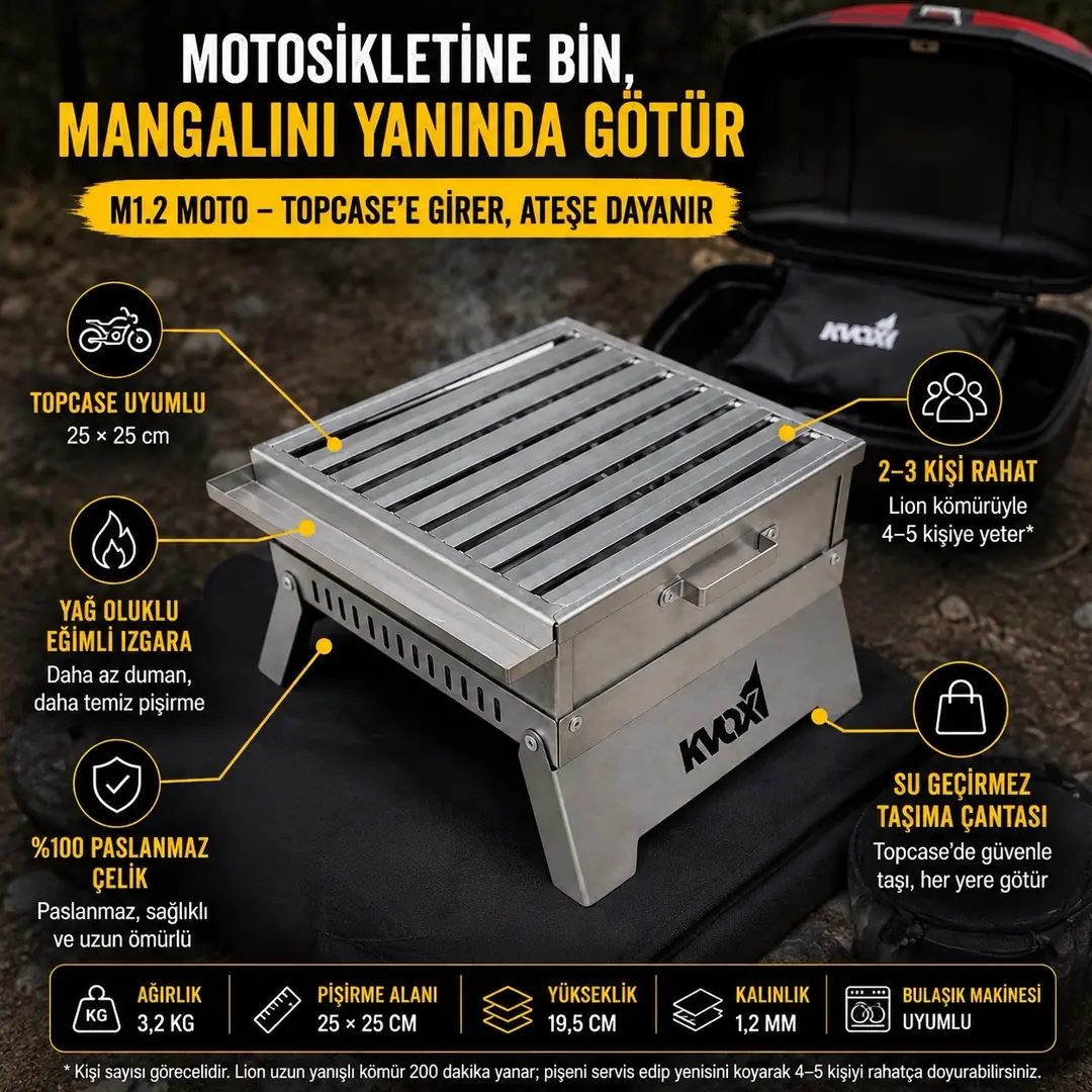 Kvox M1.2 Motosiklet Mangalı %100 Paslanmaz Çelik — 2