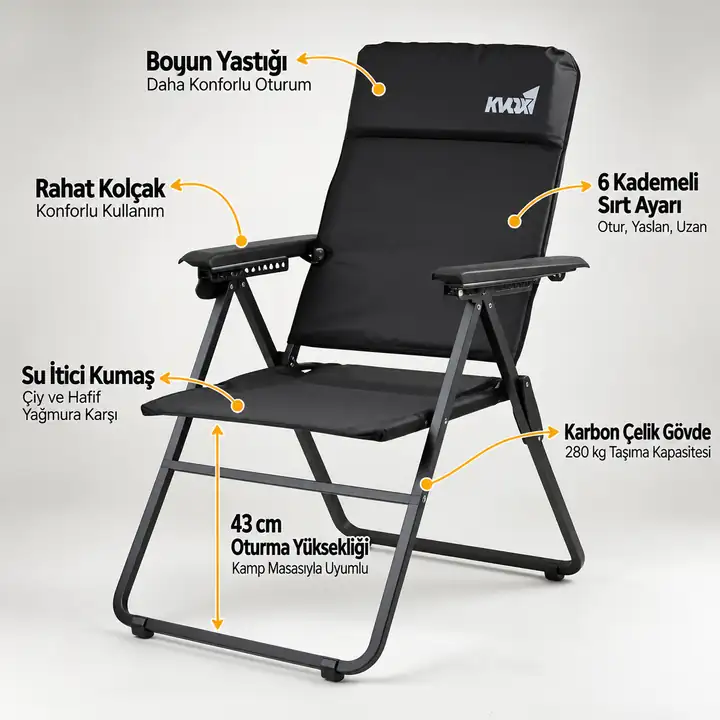 Kvox Stepp Ultra Dayanıklı Katlanabilir Kamp Sandalyesi