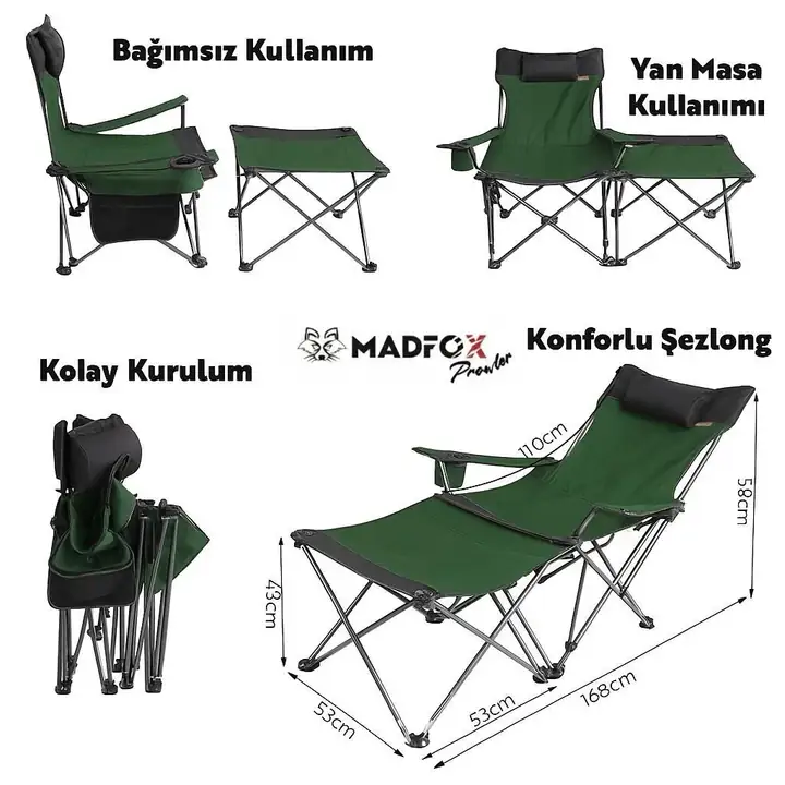 Madfox Prowler 3 Kademeli Yatabilen Kamp Sandalyesi — 5