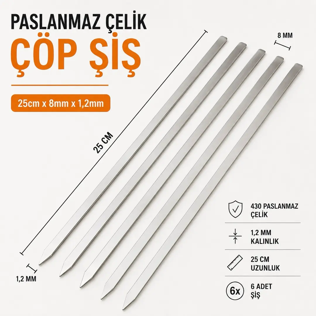 Kvox Paslanmaz Çöp Şiş 6'lı — 1