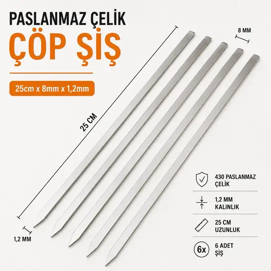 Kvox Paslanmaz Çöp Şiş 6'lı