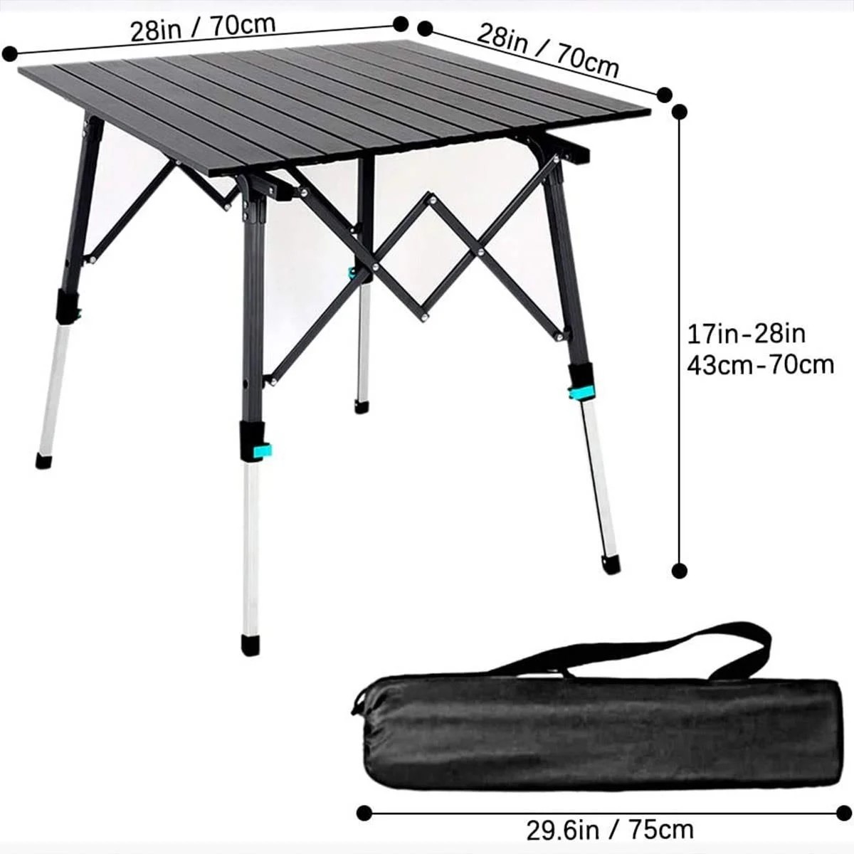 Madfox Skylite Yükseklik Ayarlı Katlanır Kamp Masası 70X70Cm