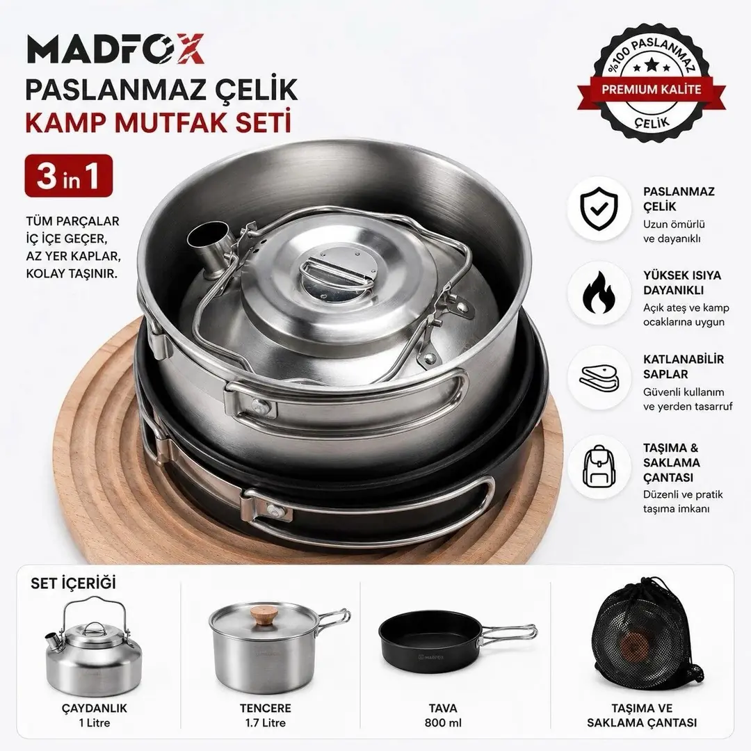 Madfox ProChef 3IN1 Paslanmaz Çelik Kamp Mutfak Seti — 5