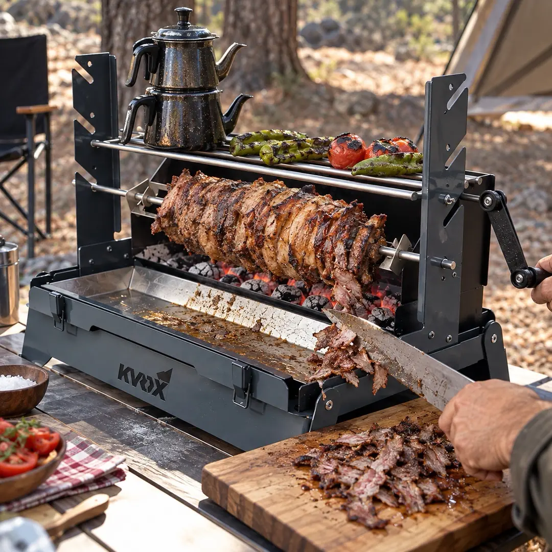 KVOX Rotis Katlanır Çevirme Mangalı - Cağ Kebabı, Kokoreç | Çantalı — 3