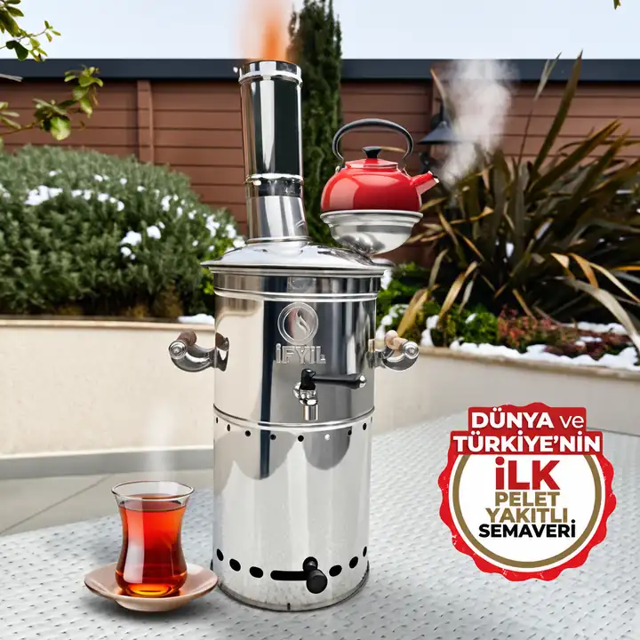 İfyıl Pelet Yakıtlı Dumansız Paslanmaz Çelik 4 Litre Semaver (1 KG Pelet Hediyeli)