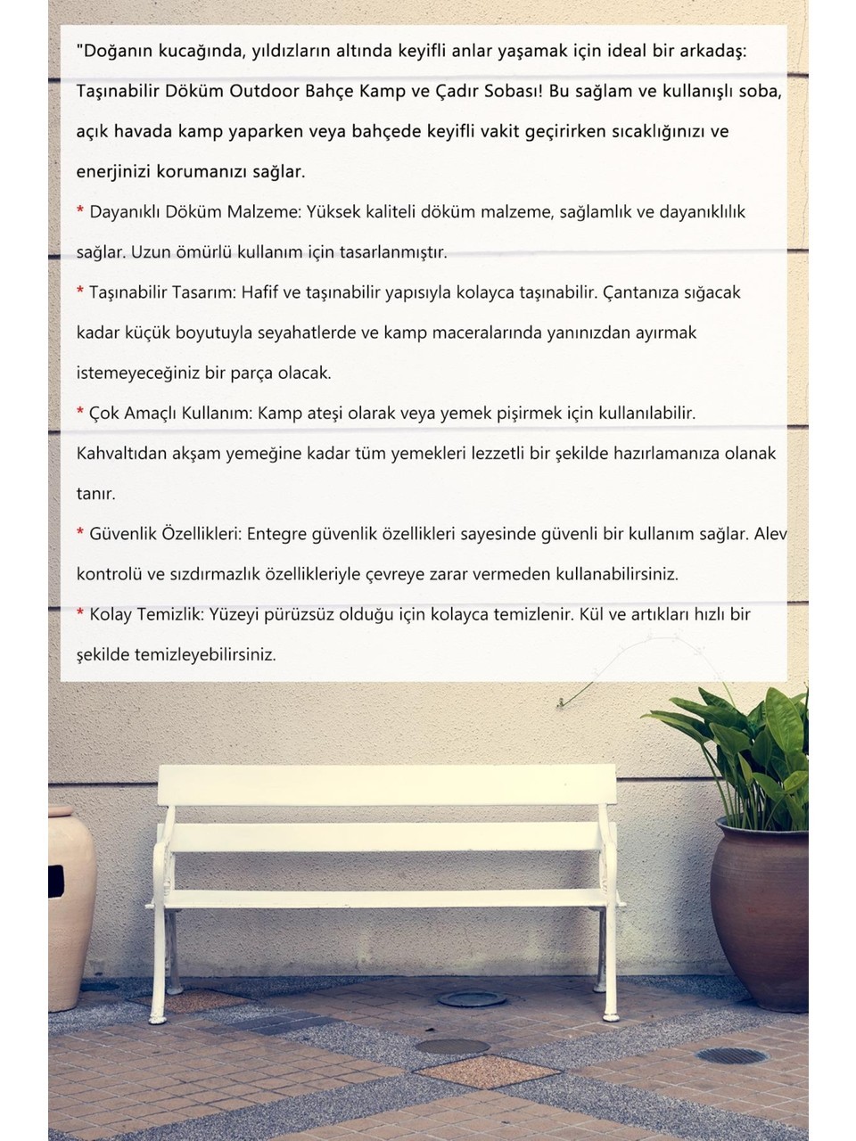 Northopia Yüksek Kalite Portatif Döküm Çadır Sobası Şömine Görünümlü Dış Bahçe Outdoor Kamp Karavan Soba