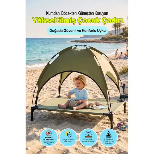 Yükseltilmiş Çocuk Çadırı UV Korumalı Gölgelikli Kamp, Bahçe & Plaj Tipi Taşınabilir Çadır Yatak
