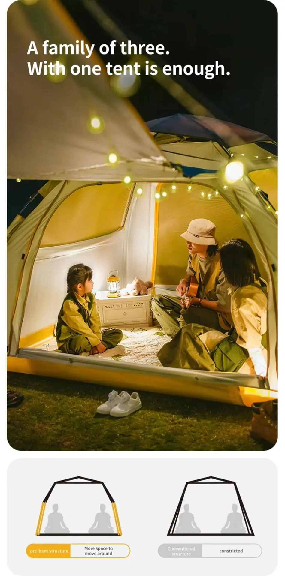 Naturehike Ango ES60 Gölgelikli Otomatik Kurulum Kamp Çadırı Thorn Yellow - Standart — 5