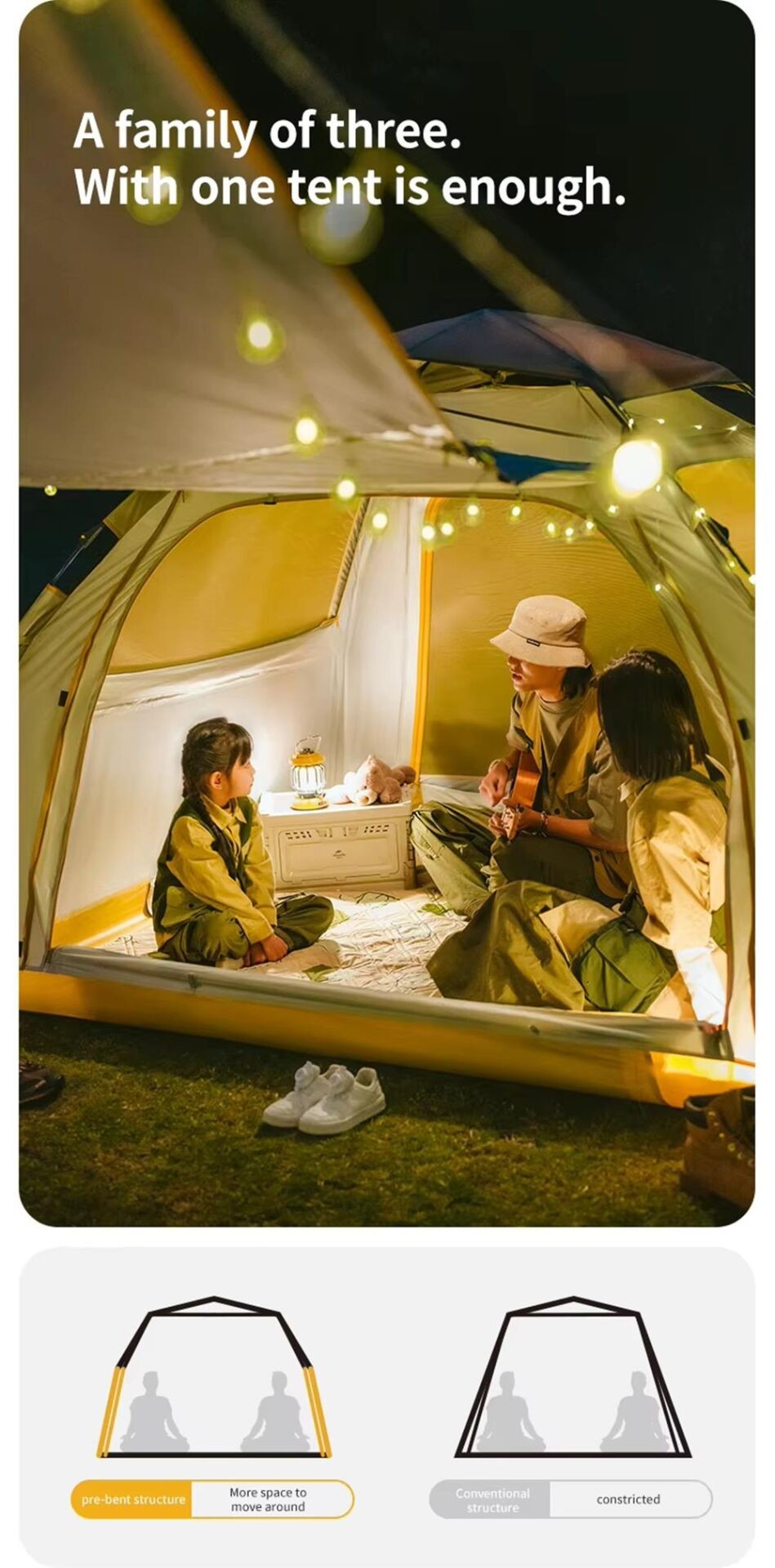 Naturehike Ango ES60 Gölgelikli Otomatik Kurulum Kamp Çadırı Thorn Yellow - Standart
