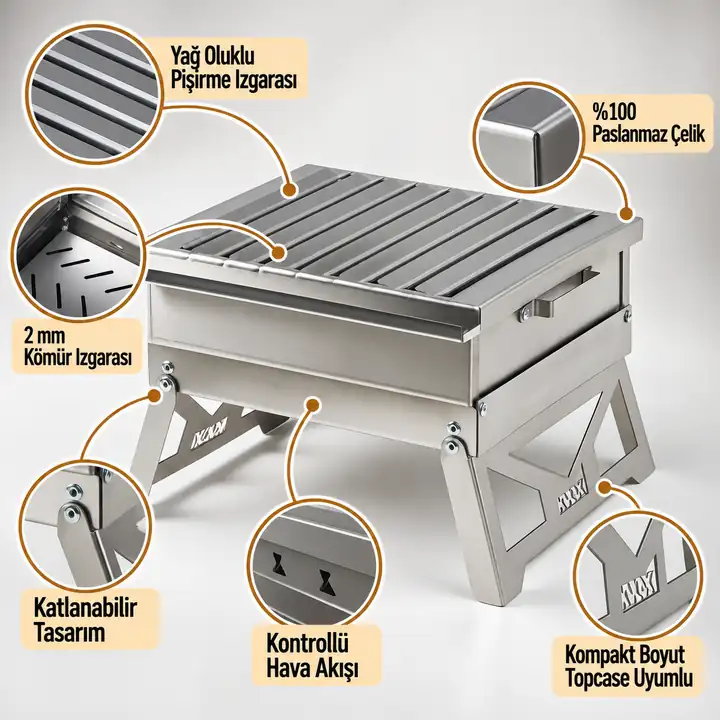 Kvox M1.3 Motosiklet Mangalı %100 Paslanmaz Çelik