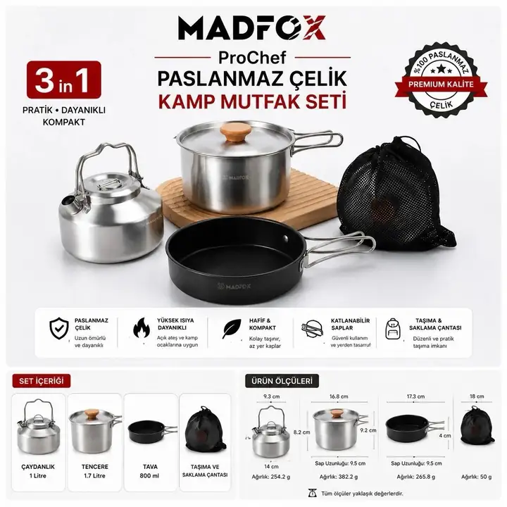 Madfox ProChef 3IN1 Paslanmaz Çelik Kamp Mutfak Seti — 2