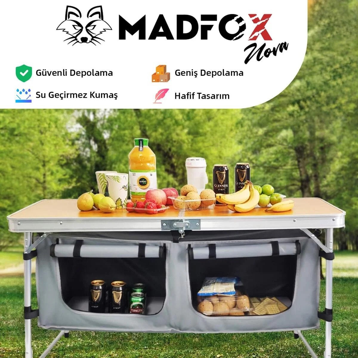 Madfox Nova Katlanır Kamp Masası Ahşap