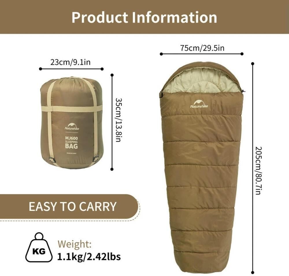 Naturehike MJ600 Mumya Tipi Pamuklu Uyku Tulumu