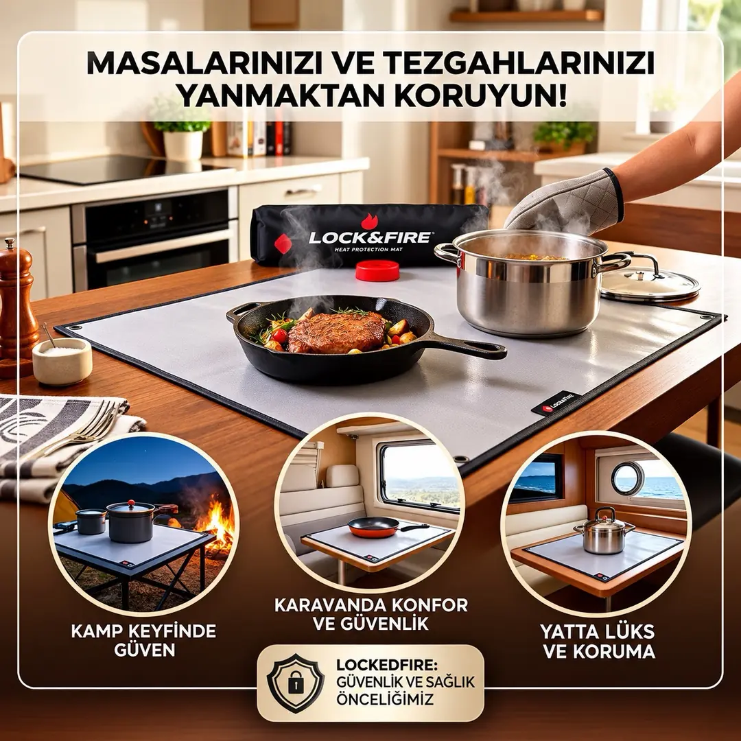 LOCKEDFIRE 700°C Yanmaz Mutfak Tezgah Koruyucu Mat - Isıya Dayanıklı Kamp Masa Üstü Koruma Örtüsü — 3
