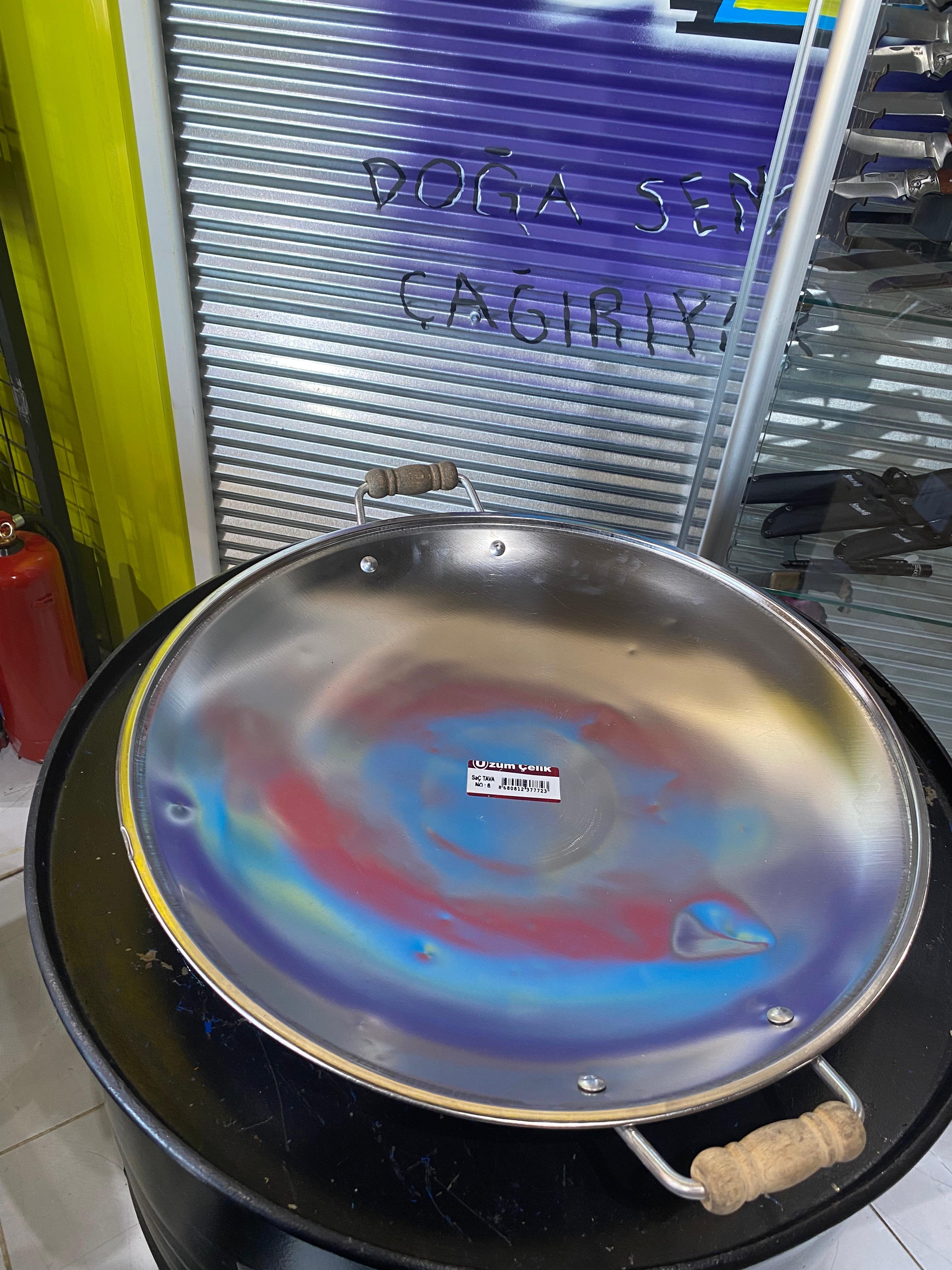 *DEFOLU* Kapaksız Sac Tava Ahşap Kulplu No:6 45cm